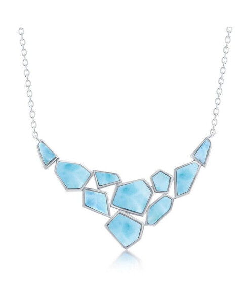 Sterling Silver Large Hexagon & Small Multi-Shaped Larimar Necklace