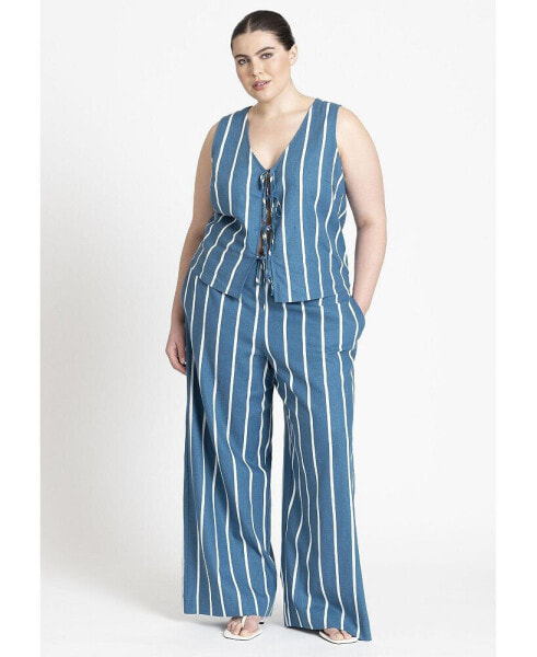 Plus Size Striped Linen Pant