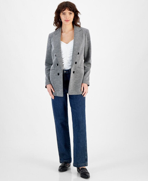 Women's Herringbone Open-Front Faux-Button Blazer, Created for Macy's