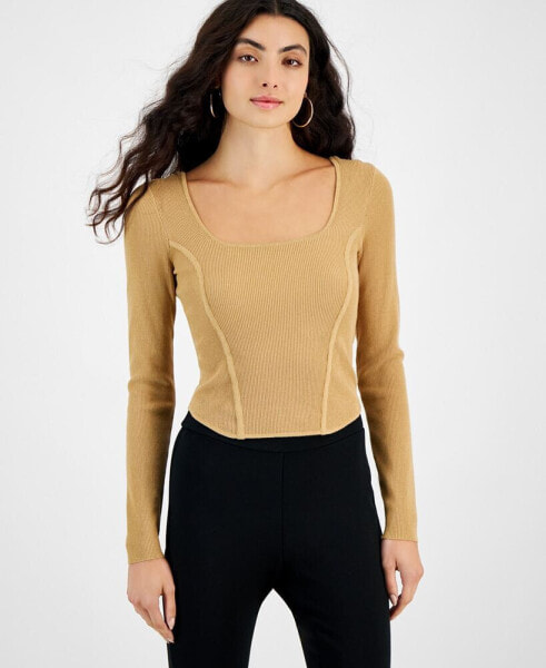 Women's Ribbed Square-Neck Long-Sleeve Sweater, Created for Macy's