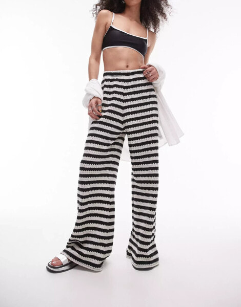 Topshop stripe beach straight leg trouser in monochrome