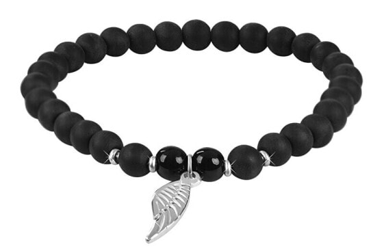 Beaded bracelet onyx with angel wing