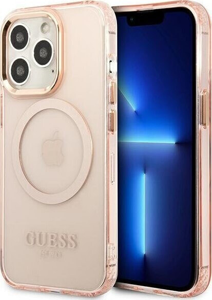 Guess Guess GUHMP13LHTCMP iPhone 13 Pro / 13 6,1" różowy/pink hard case Gold Outline Translucent MagSafe NoSize