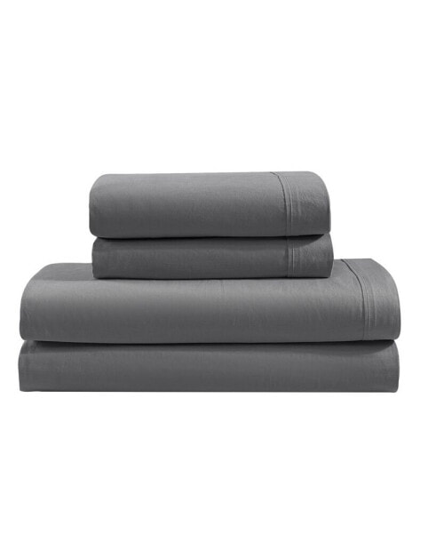 Washed Percale Cotton Solid 4 Piece Sheet Set, Queen