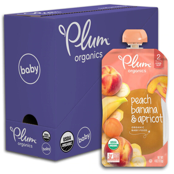 Детское пюре Plum Organics 6 шт, персик, банан, абрикос, 6 месяцев