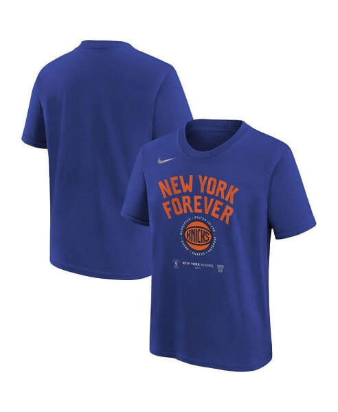 Youth Blue New York Knicks 2024 NBA Playoffs Mantra T-Shirt