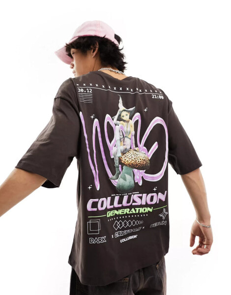 COLLUSION t-shirt with fairy print in brown