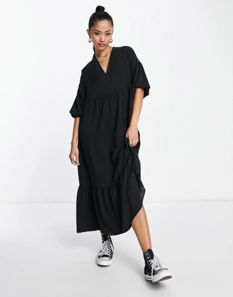 ASOS DESIGN chuck on smock midi dress in black