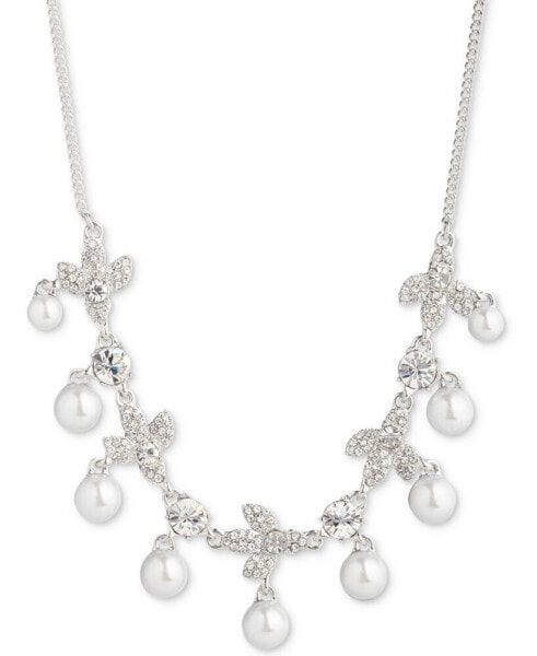 Givenchy silver-Tone Crystal & Imitation Pearl Statement Necklace, 16" + 3" extender