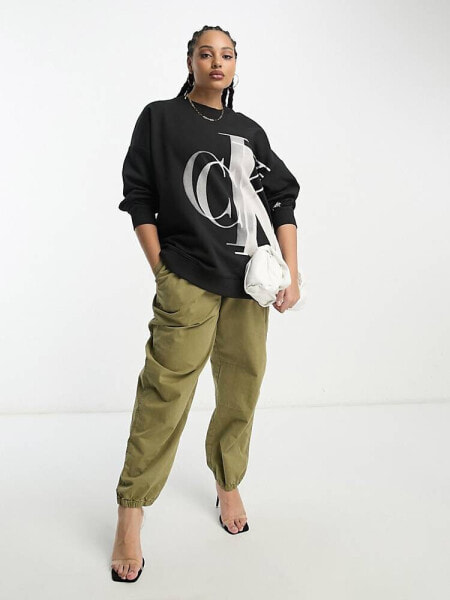 Calvin Klein Jeans Plus lightbox monogram logo sweatshirt in black