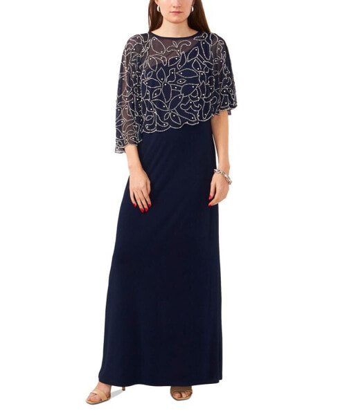 Women's Boat-Neck Embellished-Cape Jersey-Knit Gown