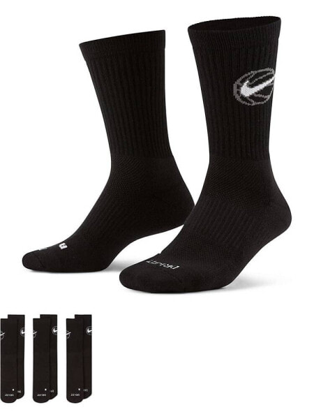 Nike Basketball Everyday unisex 3 pack of socks in black