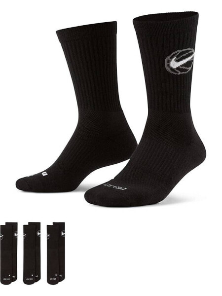 Nike Basketball Everyday 3 pack crew socks in black