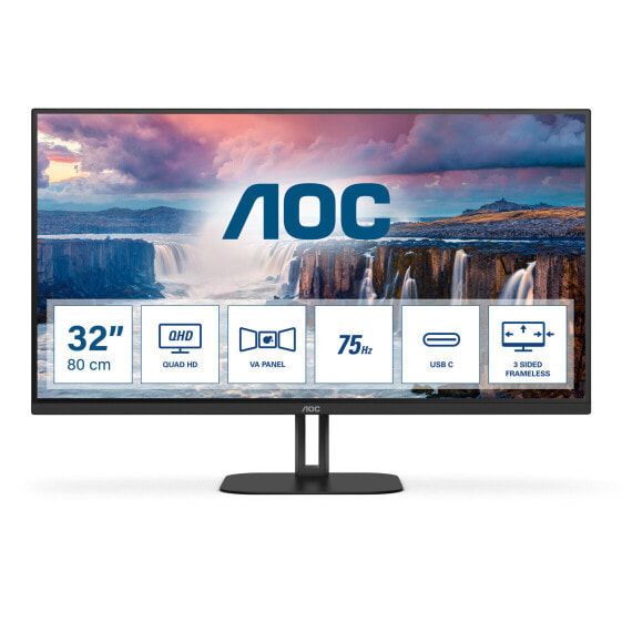 AOC V5 Q32V5CE - 80 cm (31.5") - 2560 x 1440 pixels - Quad HD - LED - 1 ms - Black