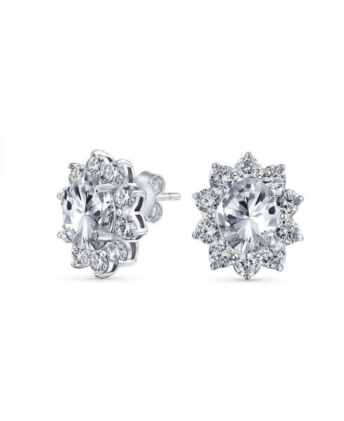Classic Style Crown 1.5 CT AAA CZ Halo Oval Cubic Zirconia Stud Earrings For Women Rhodium Plated Brass