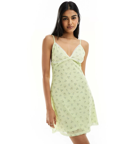 ASOS DESIGN lemon ditsy cami dress with contrast trim