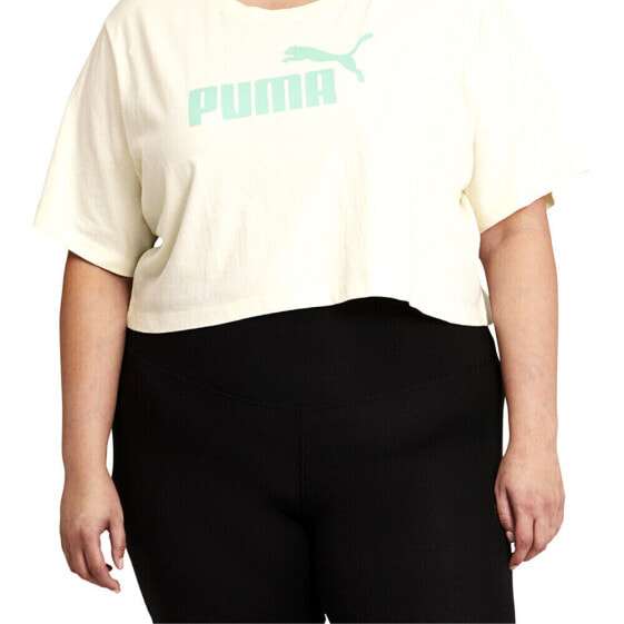 Puma Ess+ Cropped Logo Crew Neck Short Sleeve T-Shirt Plus Womens White Athletic