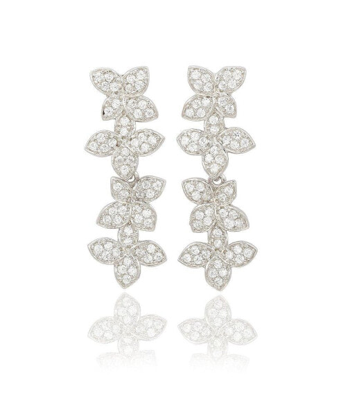 Suzy Levian Sterling Silver Cubic Zirconia Multi Flower Petal Drop Dangle Earrings