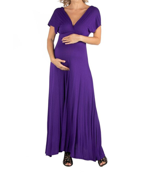 Cap Sleeve V Neck Maternity Maxi Dress