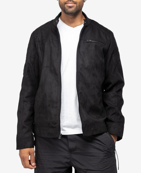 Men's Quilted Sleeves with Faux Shearling Lining Faux Suede Jacket