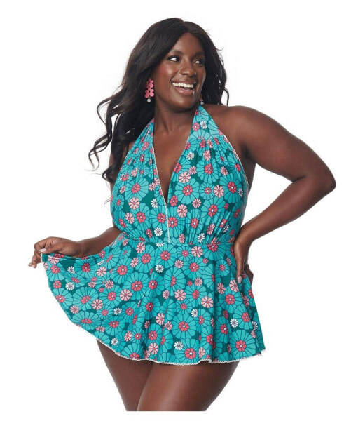Plus Size Plunge Halter Skirted Wendy One Piece Swimsuit