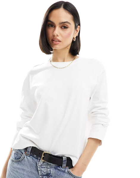 Selected Femme boxy long sleeve t-shirt in white