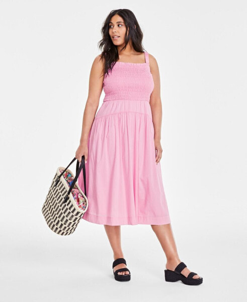 Women's Printed Smocked-Bodice Midi Dress, Created for Macy's