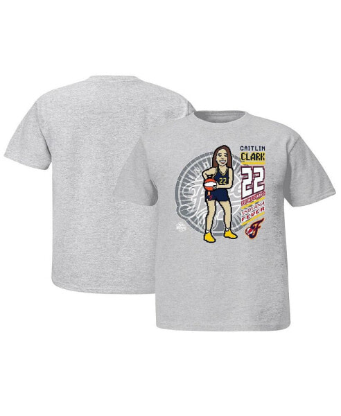 Youth Caitlin Clark Heather Gray Indiana Fever Player 8-Bit T-Shirt
