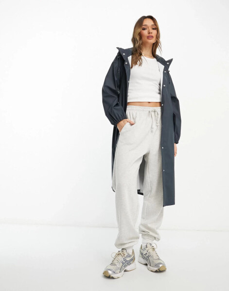 ASOS DESIGN rubberised rain parka coat in midnight