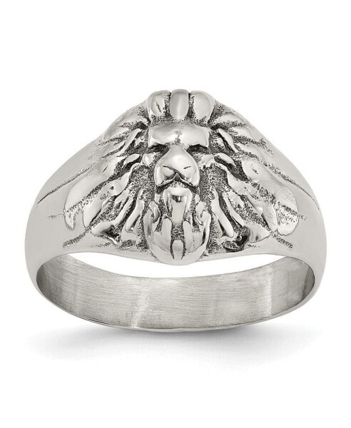 Stainless Steel Antiqued and Polished Lion Head Ring