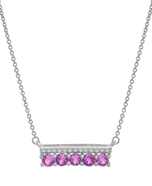 Amethyst (3/4 ct. t.w.) & Diamond (1/10 ct. t.w.) Bar 17" Pendant Necklace in Sterling Silver (Also in Lab-grown White Sapphire, Lab-grown Pink Sapphire, & Blue Topaz)