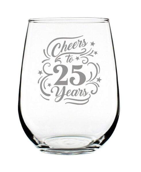 Cheers to 25 Years 25th Anniversary Gifts Stem Less Wine Glass, 17 oz