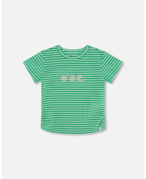 Girl Crinkle Jersey Top With Flower Applique Vichy Green - Toddler|Child