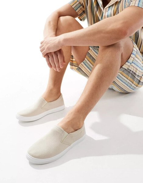 Truffle Collection canvas slip on trainers in stone