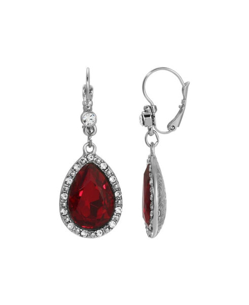 Red Glass Crystal Accent Teardrop Earrings