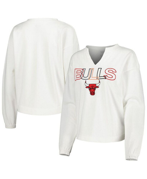 Women's White Chicago Bulls Sunray Notch Neck Long Sleeve T-shirt