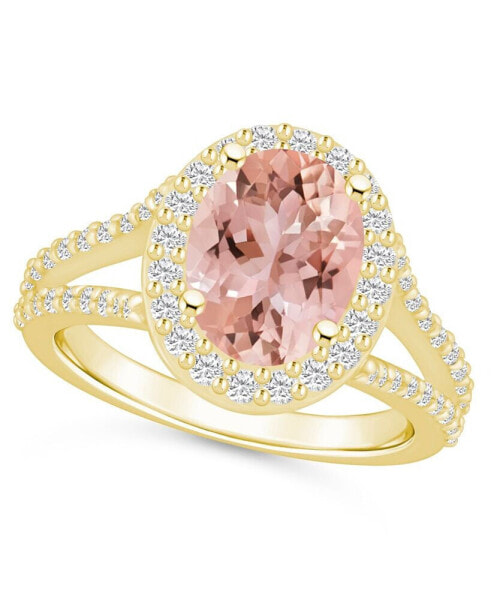 Morganite (2-1/2 ct. t.w.) and Diamond (3/4 ct. t.w.) Halo Ring in 14K Yellow Gold