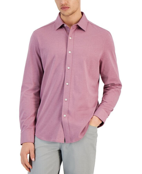 Men's Classic-Fit Heathered Jersey-Knit Button-Down Shirt, Created for Macy's