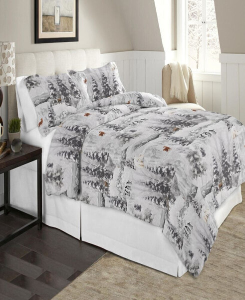 Luxury Weight Winterland Printed Cotton Flannel Duvet Cover Set, Full/Queen