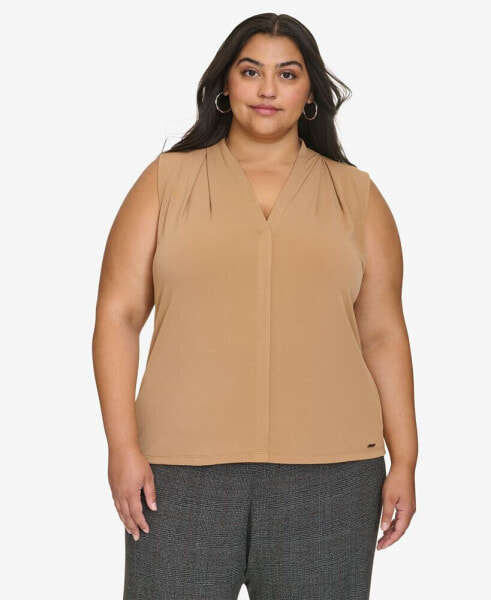 Plus Size Gathered-Shoulder Sleeveless Top