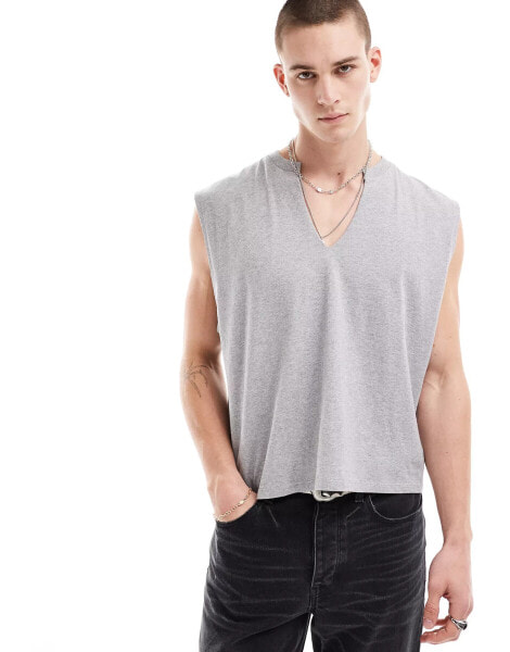 ASOS DESIGN oversized vest with v-neck in grey marl