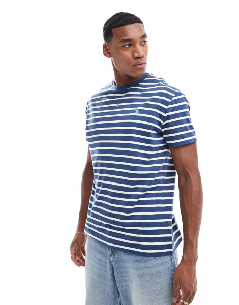 Polo Ralph Lauren icon logo stripe t-shirt in mid blue/white