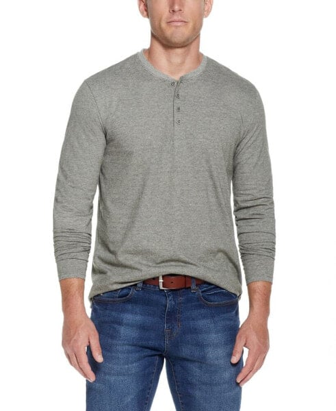 Men's Long Sleeved Microstripe Henley T-shirt
