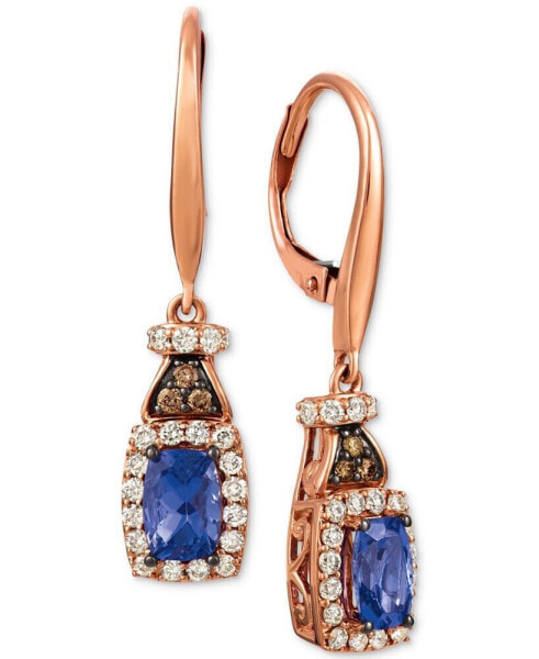 Blueberry Tanzanite (3/4 ct. t.w.), Nude Diamond (1/2 ct. t.w.) and Chocolate Diamond (1/10 ct. t.w.) Earrings in 14k Rose Gold