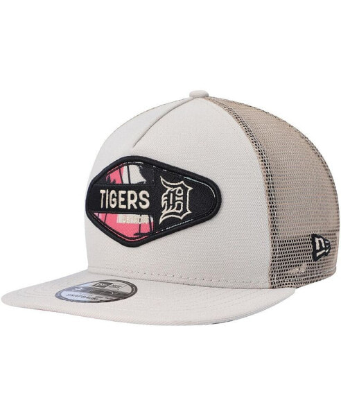 Men's Natural Detroit Tigers Retro Beachin' Patch A-Frame Trucker 9FIFTY Snapback Hat