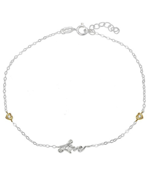 Cubic Zirconia "Love" Ankle Bracelet in Sterling Silver or Two Tone Sterling Silver & 18K Gold-Plated Sterling Silver