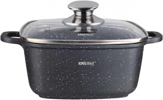KINGHOFF KH-1603 Square Marble Pot 4.5 L 24 cm with Glass Lid Marble Coating