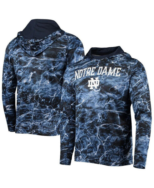 Men's Navy Notre Dame Fighting Irish Mossy Oak SPF 50 Performance Long Sleeve Hoodie T-shirt