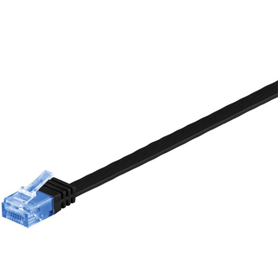 Wentronic CAT 6A Flat Patch Cable U/UTP - black - 10 m - 10 m - Cat6a - U/UTP (UTP) - RJ-45 - RJ-45