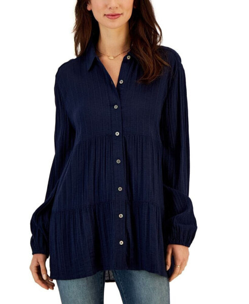 Women's Textured-Stripe Button Shirt, Created for Macy's